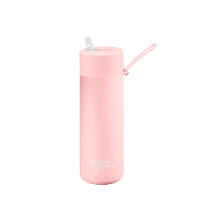 A ceramic 20oz straw bottle in pink