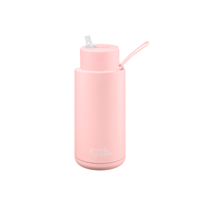 A ceramic 34oz straw bottle in pink