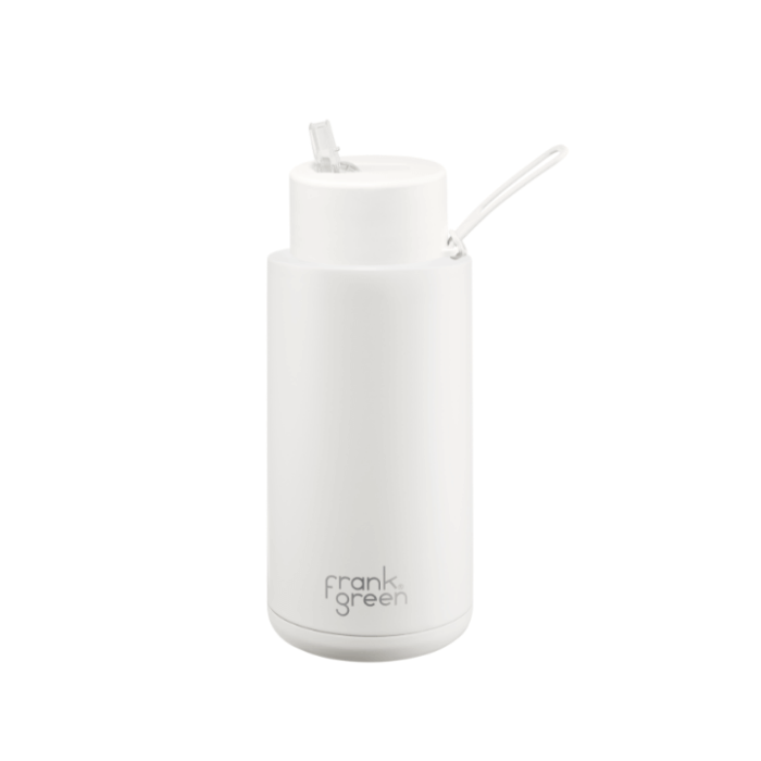 A ceramic 34oz straw bottle in white