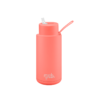 A ceramic 34oz straw bottle in coral