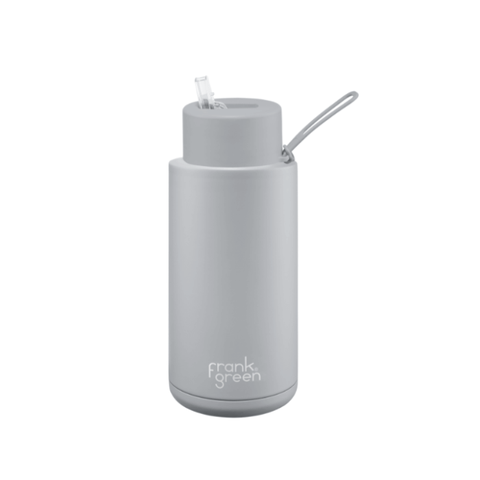 A ceramic 34oz straw bottle in gray