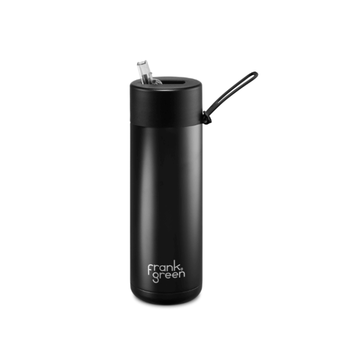 A ceramic 20oz straw bottle in black