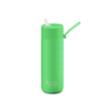 A ceramic 20oz straw bottle in neon green