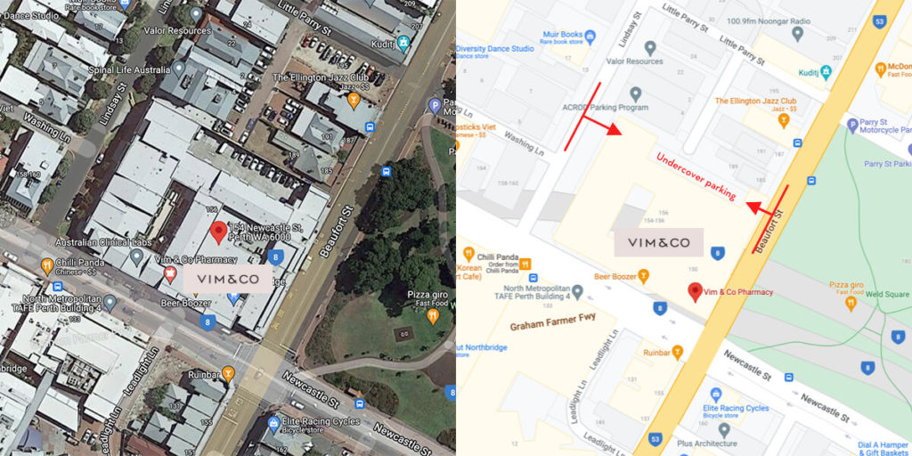 Google Maps showing parking outside Vim & Co
