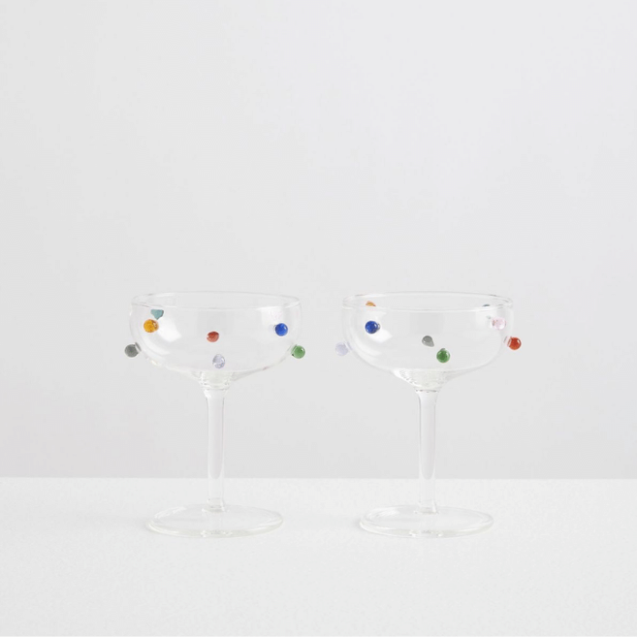 2 CHAMPAGNE COUPES CLEAR MULTI