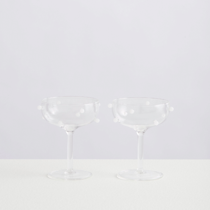 2 CHAMPAGNE COUPES CLEAR OPAQUE WHITE