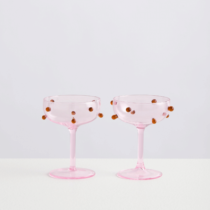 2 CHAMPAGNE COUPES PINK AMBER